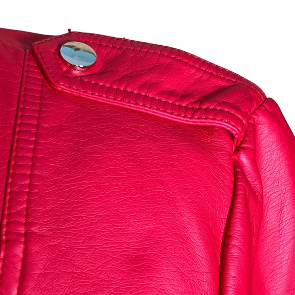 V Cristina Faux Red Leather Moto Jacket With Gold Colored Hardware Small… - Picture 5 of 15